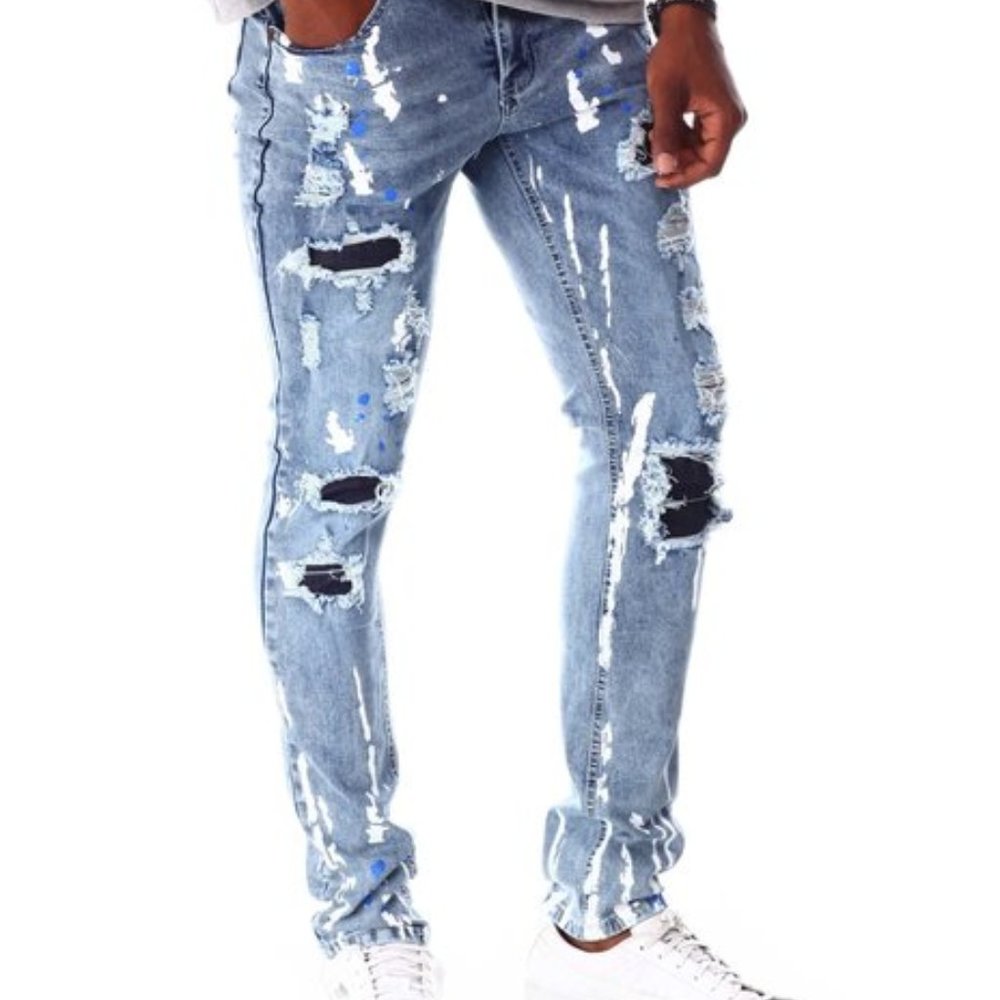 Men's M. Society Rip and Repair Paint Splatter Skinny Jeans (34x34)